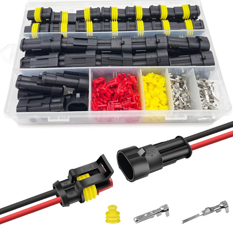 Twippo 25 Kit 2 Pin Connector Automotive Waterproof Connectors 2 Wire Connectors Electrical Connector Two Pin Connector Quick Disconnect Plug Kit 22-16 AWG - Image 1